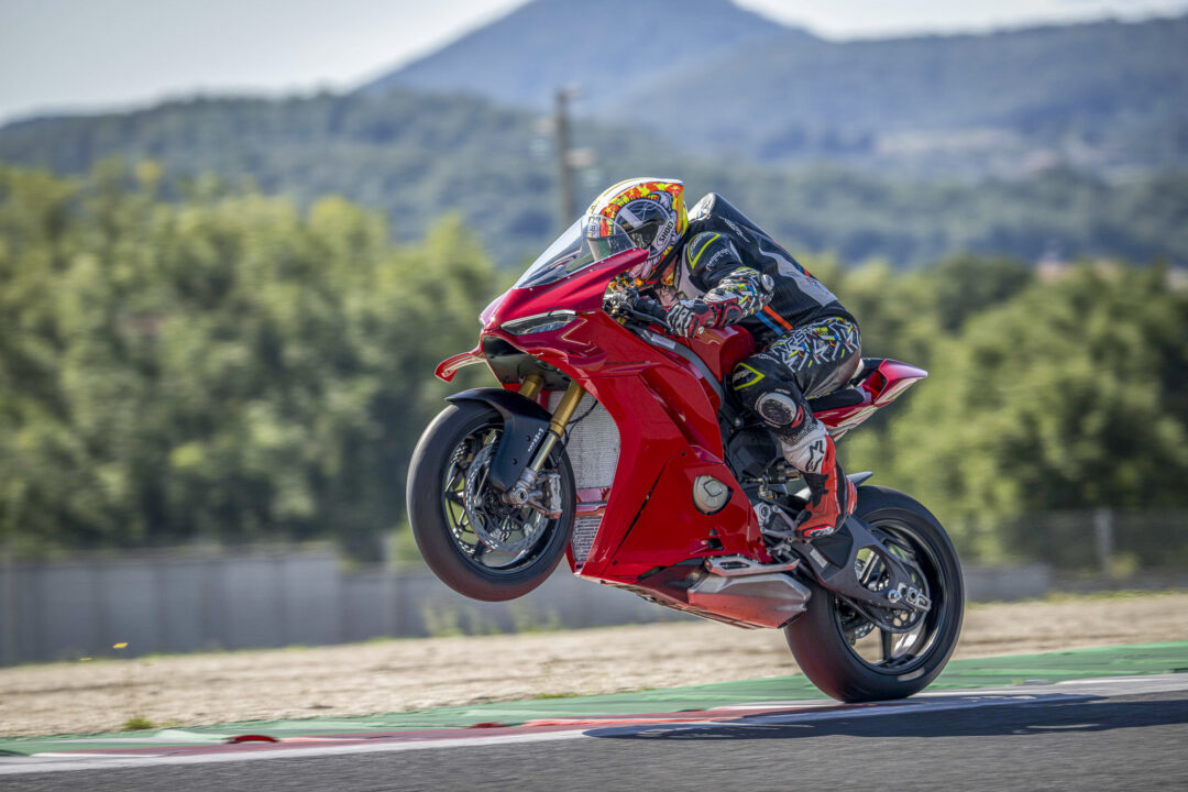 2025 Ducati Panigale V4S on the race track wheelie